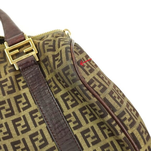 Preowned Fendi Women's Canvas Zucchino Boston Travel Bag In Beige & Brown - Picture 10 of 14